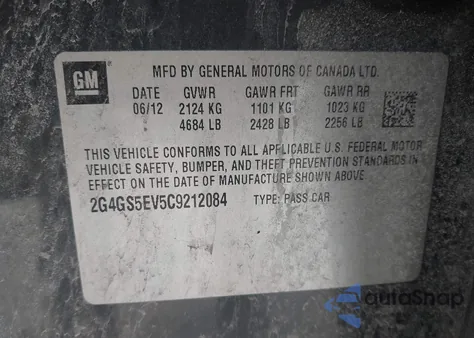 2012 Buick Regal Turbo - Premium 1 из США, поврежденный, VIN 2G4GS5EV5C9212084